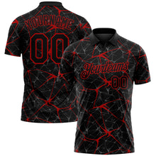 Laden Sie das Bild in den Galerie-Viewer, Custom Black-Red 3D Pattern Abstract Network Crackle Performance Polo Shirt
