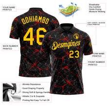 Laden Sie das Bild in den Galerie-Viewer, Custom Black Yellow-Red 3D Pattern Abstract Network Crackle Performance Polo Shirt
