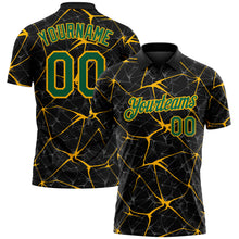 Load image into Gallery viewer, Custom Black Kelly Green-Gold 3D Pattern Abstract Network Crackle Performance Polo Shirt
