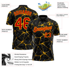 Load image into Gallery viewer, Custom Black Red-Gold 3D Pattern Abstract Network Crackle Performance Polo Shirt
