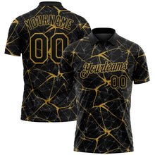 Charger l'image dans la galerie, Custom Black-Old Gold 3D Pattern Abstract Network Crackle Performance Polo Shirt
