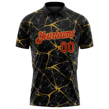 Charger l'image dans la galerie, Custom Black Red-Old Gold 3D Pattern Abstract Network Crackle Performance Polo Shirt
