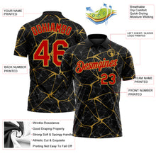 Charger l'image dans la galerie, Custom Black Red-Old Gold 3D Pattern Abstract Network Crackle Performance Polo Shirt
