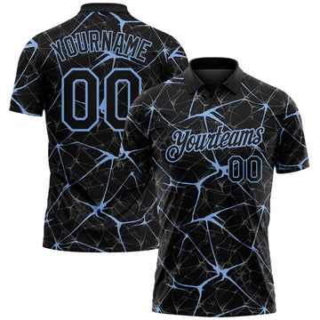 Custom Black-Light Blue 3D Pattern Abstract Network Crackle Performance Polo Shirt