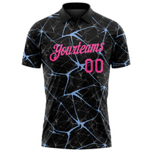 Laden Sie das Bild in den Galerie-Viewer, Custom Black Pink-Light Blue 3D Pattern Abstract Network Crackle Performance Polo Shirt

