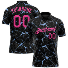Laden Sie das Bild in den Galerie-Viewer, Custom Black Pink-Light Blue 3D Pattern Abstract Network Crackle Performance Polo Shirt
