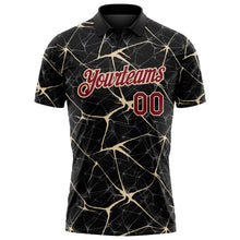 Charger l'image dans la galerie, Custom Black Crimson-City Cream 3D Pattern Abstract Network Crackle Performance Polo Shirt
