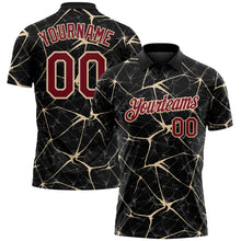 Charger l'image dans la galerie, Custom Black Crimson-City Cream 3D Pattern Abstract Network Crackle Performance Polo Shirt
