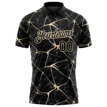 Custom Black-City Cream 3D Pattern Abstract Network Crackle Performance Polo Shirt