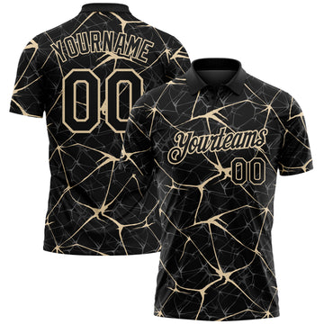 Custom Black-City Cream 3D Pattern Abstract Network Crackle Performance Polo Shirt