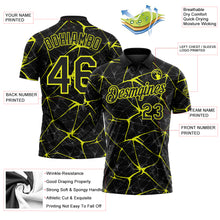 Laden Sie das Bild in den Galerie-Viewer, Custom Black-Neon Yellow 3D Pattern Abstract Network Crackle Performance Polo Shirt
