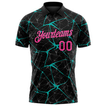 Laden Sie das Bild in den Galerie-Viewer, Custom Black Pink-Aqua 3D Pattern Abstract Network Crackle Performance Polo Shirt
