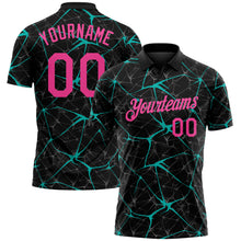 Laden Sie das Bild in den Galerie-Viewer, Custom Black Pink-Aqua 3D Pattern Abstract Network Crackle Performance Polo Shirt
