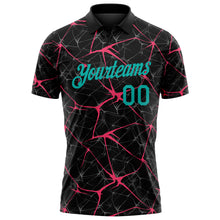 Загрузить изображение в средство просмотра галереи, Custom Black Aqua-Neon Pink 3D Pattern Abstract Network Crackle Performance Polo Shirt
