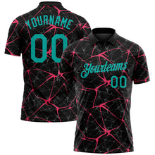 Загрузить изображение в средство просмотра галереи, Custom Black Aqua-Neon Pink 3D Pattern Abstract Network Crackle Performance Polo Shirt
