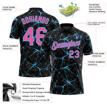 Laden Sie das Bild in den Galerie-Viewer, Custom Black Pink-Sky Blue 3D Pattern Abstract Network Crackle Performance Polo Shirt
