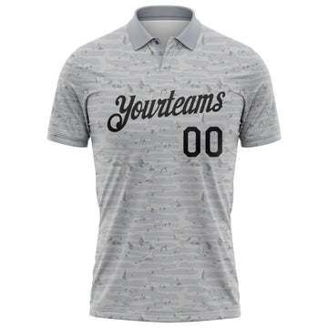 Custom Gray-Black Distressed Fragment Brush Stroke Performance Polo Shirt