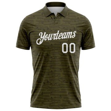 Custom Olive-White Distressed Fragment Brush Stroke Performance Polo Shirt