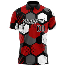 Load image into Gallery viewer, Custom Red Black Gray-White Modern Geometric Tech Hexagon Grid Performance Polo Shirt
