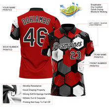 Load image into Gallery viewer, Custom Red Black Gray-White Modern Geometric Tech Hexagon Grid Performance Polo Shirt
