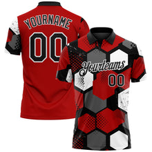 Load image into Gallery viewer, Custom Red Black Gray-White Modern Geometric Tech Hexagon Grid Performance Polo Shirt
