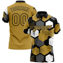 Load image into Gallery viewer, Custom Old Gold Black Gray-White Modern Geometric Tech Hexagon Grid Performance Polo Shirt
