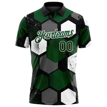 Custom Green Black Gray-White Modern Geometric Tech Hexagon Grid Performance Polo Shirt