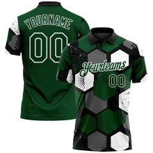 Laden Sie das Bild in den Galerie-Viewer, Custom Green Black Gray-White Modern Geometric Tech Hexagon Grid Performance Polo Shirt
