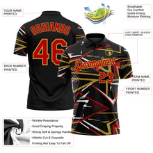 Загрузить изображение в средство просмотра галереи, Custom Black Red-Old Gold Dynamic Geometric Shard Performance Polo Shirt
