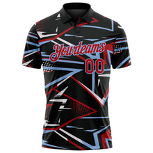 Charger l'image dans la galerie, Custom Black Red-Light Blue Dynamic Geometric Shard Performance Polo Shirt
