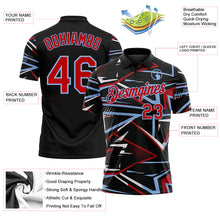 Charger l'image dans la galerie, Custom Black Red-Light Blue Dynamic Geometric Shard Performance Polo Shirt
