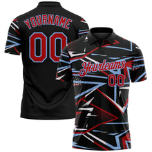 Charger l'image dans la galerie, Custom Black Red-Light Blue Dynamic Geometric Shard Performance Polo Shirt
