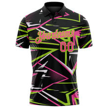 Load image into Gallery viewer, Custom Black Pink-Neon Green Dynamic Geometric Shard Performance Polo Shirt
