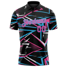 Загрузить изображение в средство просмотра галереи, Custom Black Pink-Sky Blue Dynamic Geometric Shard Performance Polo Shirt
