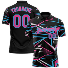 Загрузить изображение в средство просмотра галереи, Custom Black Pink-Sky Blue Dynamic Geometric Shard Performance Polo Shirt
