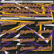 Load image into Gallery viewer, Custom Black Purple-Gold Dynamic Geometric Shard Performance Polo Shirt
