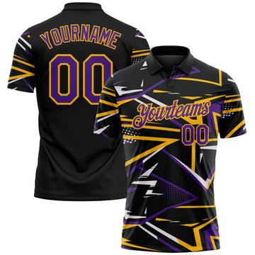 Custom Black Purple-Gold Dynamic Geometric Shard Performance Polo Shirt