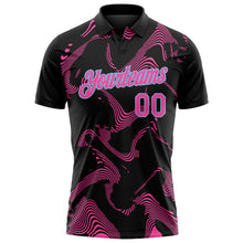 Load image into Gallery viewer, Custom Black Pink-Light Blue 3D Pattern Abstract Fluid Swirl Line Performance Polo Shirt
