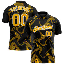 Charger l'image dans la galerie, Custom Black Gold-White 3D Pattern Abstract Fluid Swirl Line Performance Polo Shirt
