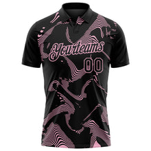 Charger l'image dans la galerie, Custom Black-Light Pink 3D Pattern Abstract Fluid Swirl Line Performance Polo Shirt
