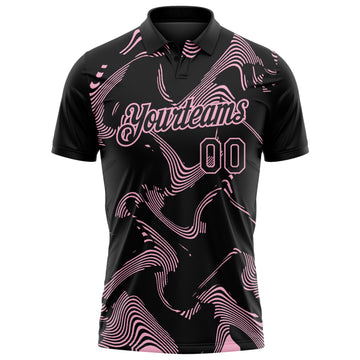 Custom Black-Light Pink 3D Pattern Abstract Fluid Swirl Line Performance Polo Shirt