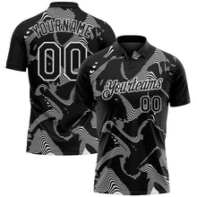 Laden Sie das Bild in den Galerie-Viewer, Custom Black-White 3D Pattern Abstract Fluid Swirl Line Performance Polo Shirt
