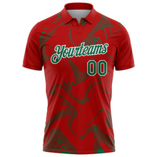 Загрузить изображение в средство просмотра галереи, Custom Red Kelly Green-White 3D Pattern Abstract Fluid Swirl Line Performance Polo Shirt
