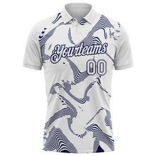 Laden Sie das Bild in den Galerie-Viewer, Custom White-Navy 3D Pattern Abstract Fluid Swirl Line Performance Polo Shirt

