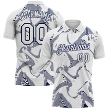 Laden Sie das Bild in den Galerie-Viewer, Custom White-Navy 3D Pattern Abstract Fluid Swirl Line Performance Polo Shirt
