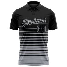 Laden Sie das Bild in den Galerie-Viewer, Custom Black-Gray Horizontal Gradient Stripe Performance Polo Shirt
