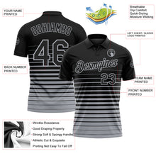 Laden Sie das Bild in den Galerie-Viewer, Custom Black-Gray Horizontal Gradient Stripe Performance Polo Shirt
