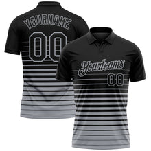 Laden Sie das Bild in den Galerie-Viewer, Custom Black-Gray Horizontal Gradient Stripe Performance Polo Shirt
