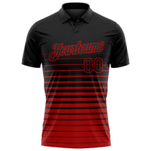 Laden Sie das Bild in den Galerie-Viewer, Custom Black-Red Horizontal Gradient Stripe Performance Polo Shirt
