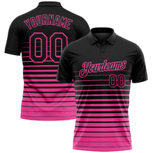 Load image into Gallery viewer, Custom Black-Pink Horizontal Gradient Stripe Performance Polo Shirt
